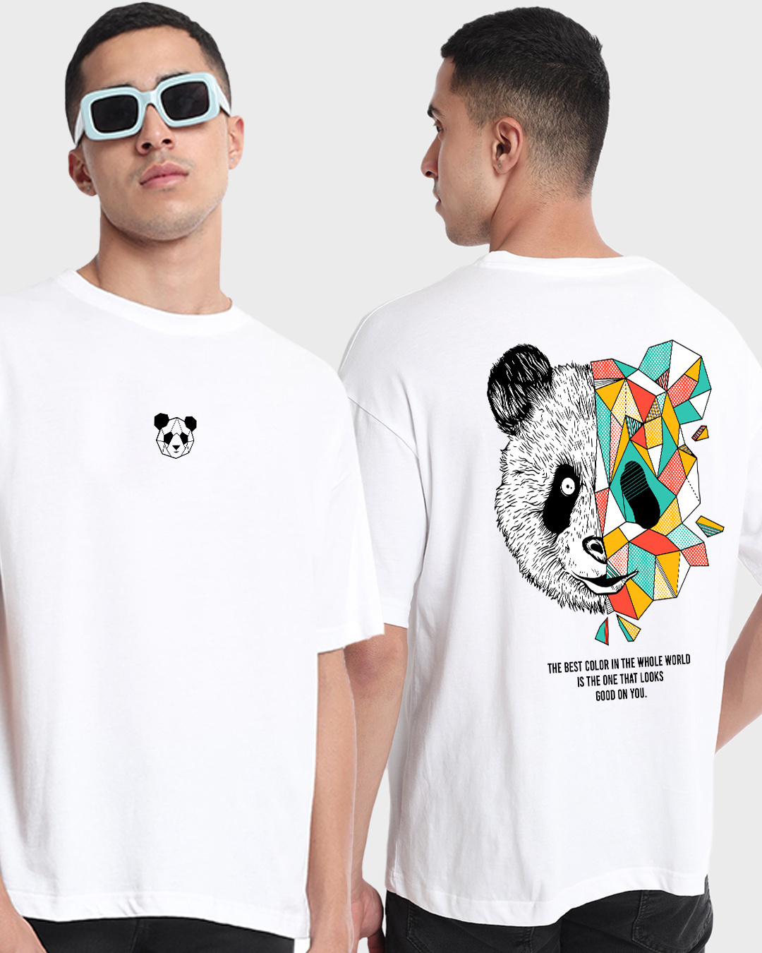 Buy Men's White Geo Panda Graphic Printed Oversized T-shirt Online at ...