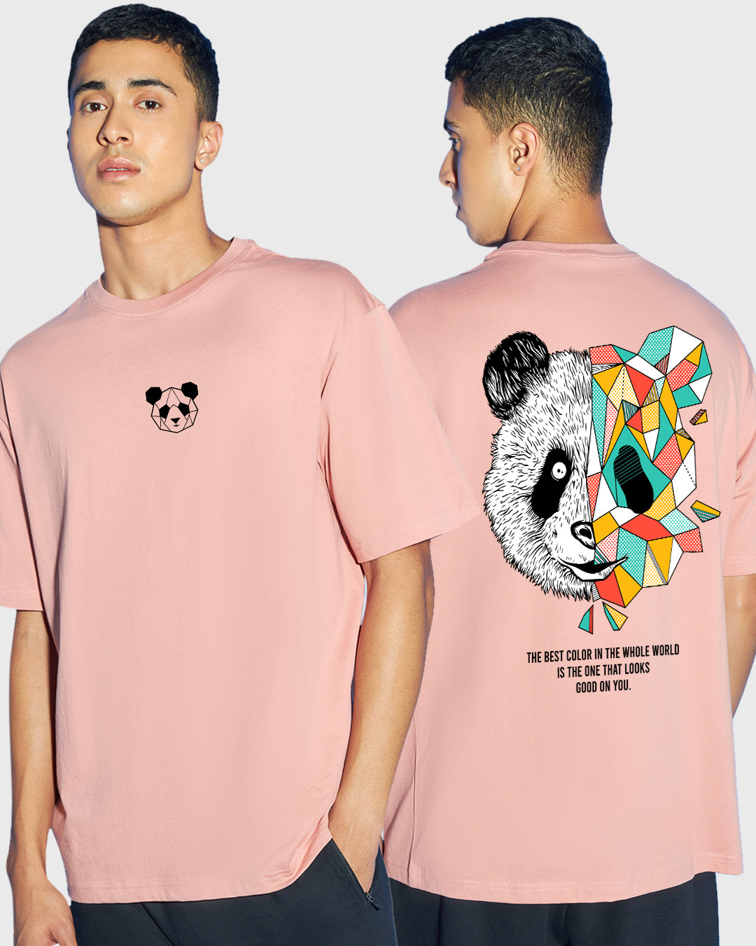 Buy Mens Pink Geo Panda Graphic Printed Oversized T Shirt For Men Pink Online At Bewakoof 