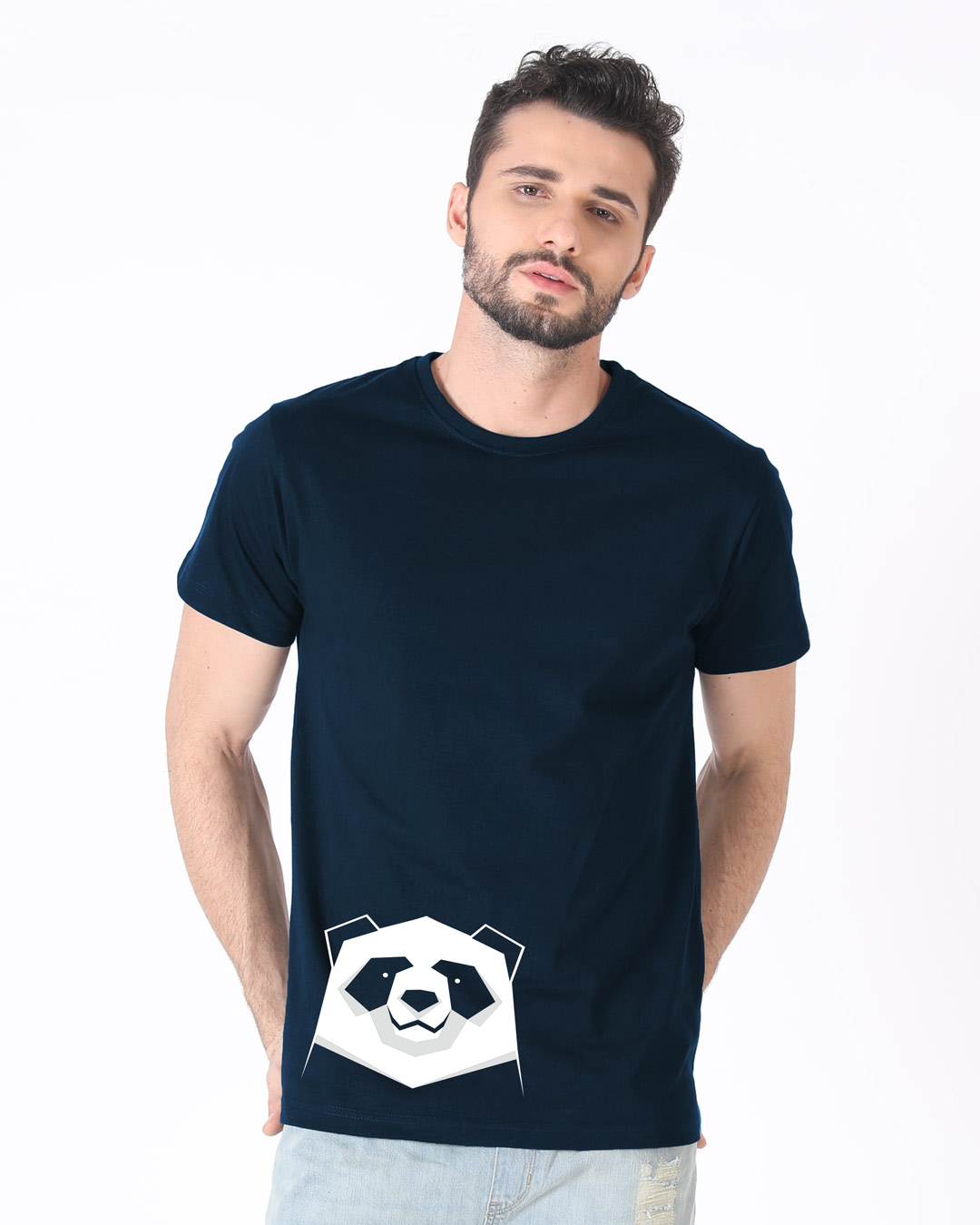 Shop Geometric Panda Half Sleeve T-Shirt-Back