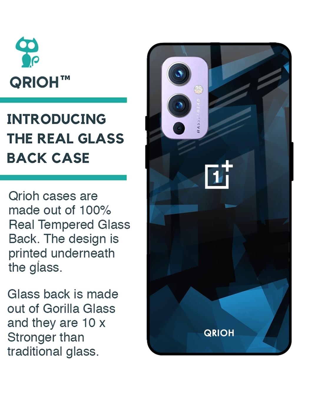 Shop Geometric Printed Premium Glass Cover For OnePlus 9 (Shock Proof, Impact Resistant)-Back