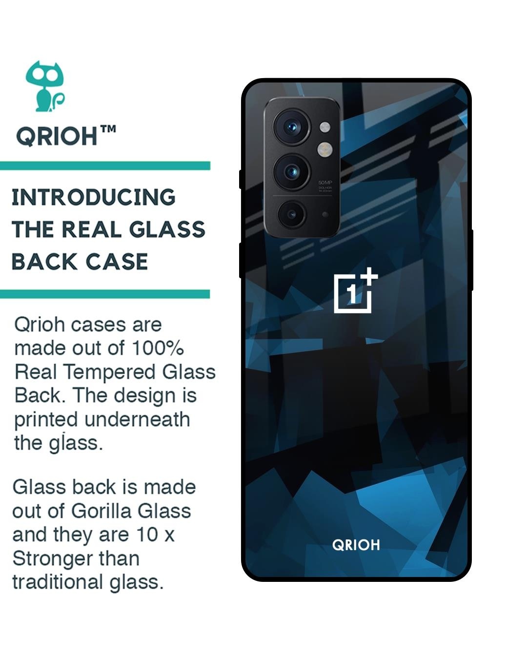 Shop Geometric Printed Premium Glass Cover For OnePlus 9RT (Shock Proof, Impact Resistant)-Back