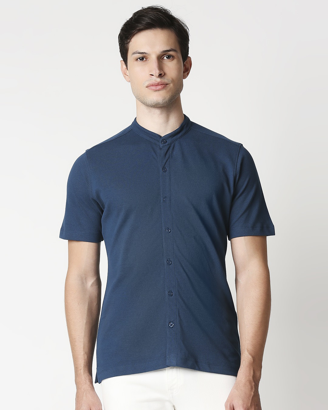 Shop Gibral Tar Sea Mandarin Collar Half Sleeve Shirt-Back