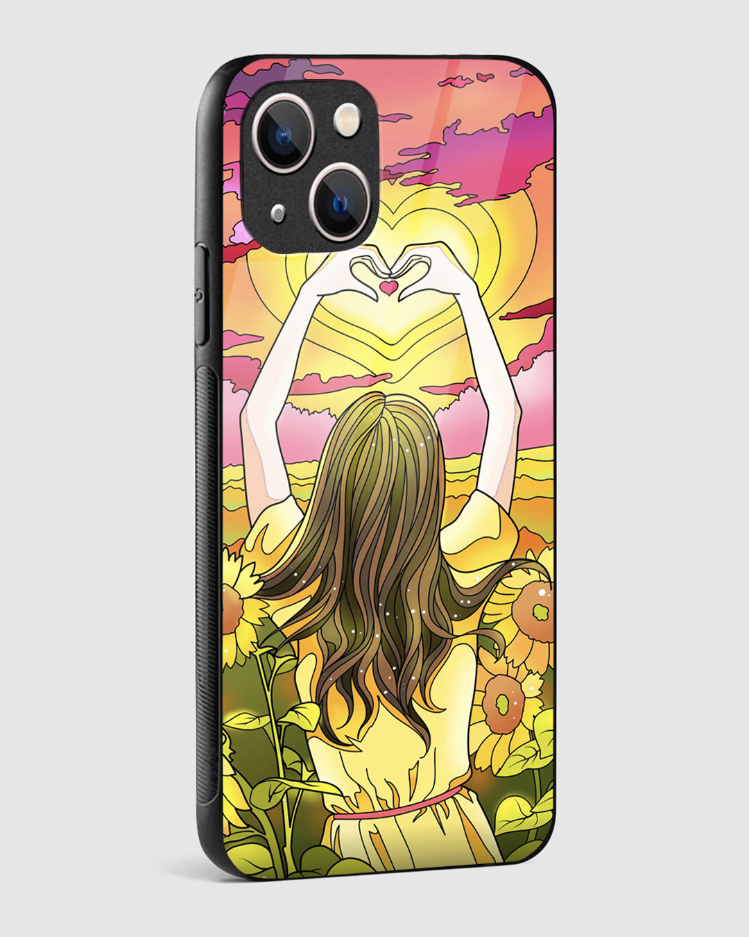 Shop Girl With Sunflowers Premium Glass Case for Apple iPhone 13 Mini-Back