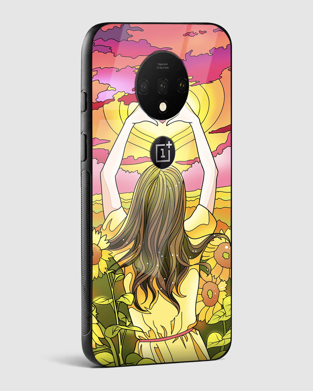 Shop Girl With Sunflowers Premium Glass Case for OnePlus 7T-Back