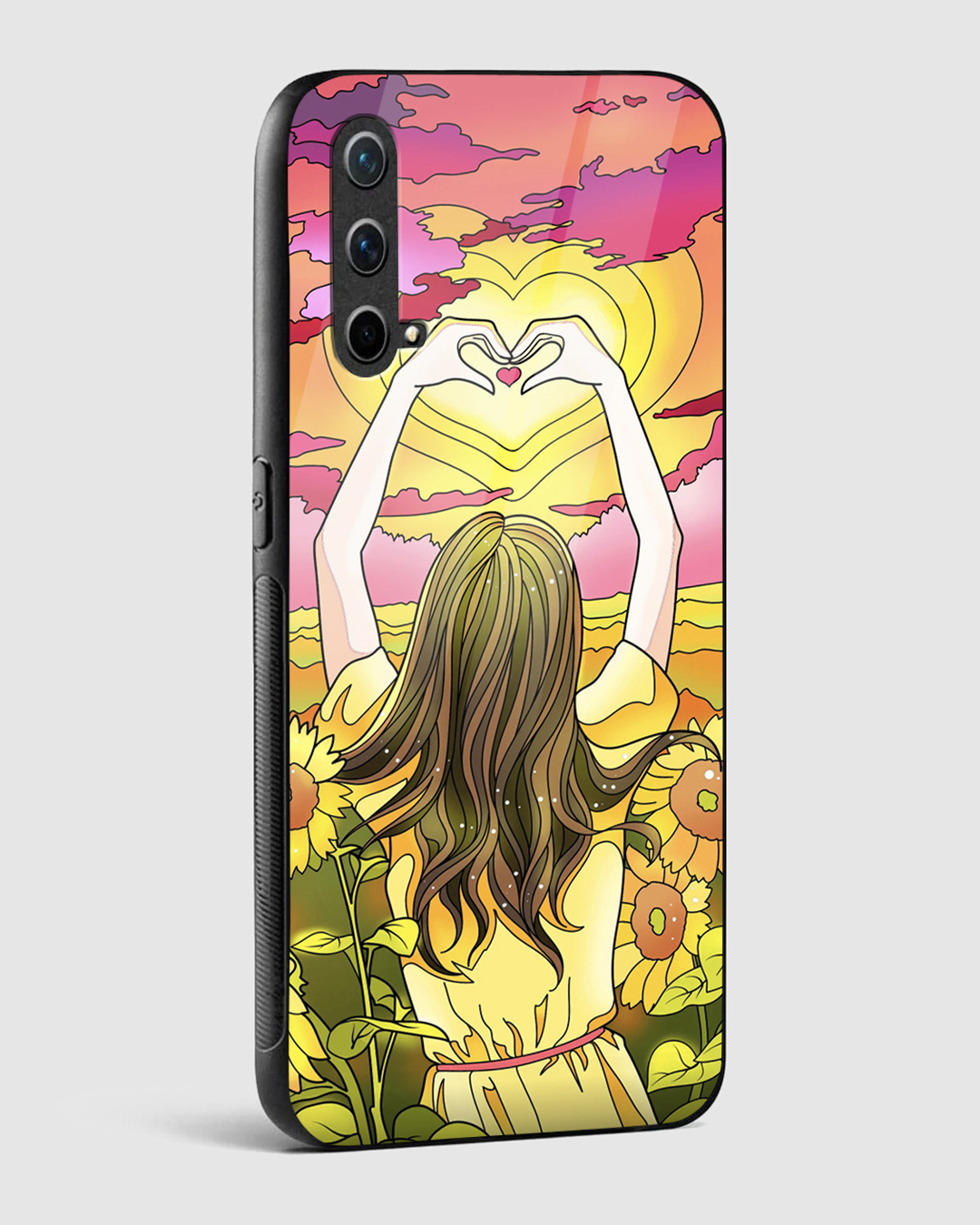 Shop Girl With Sunflowers Premium Glass Case for OnePlus Nord CE 5G-Back