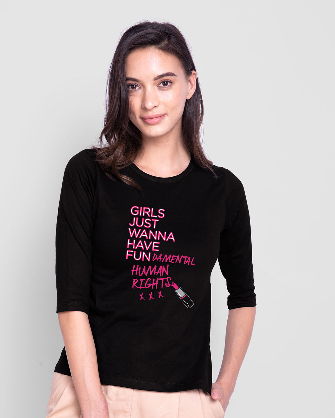 Shop Girls Fun 3/4 Sleeve Slim Fit T-Shirt-Back