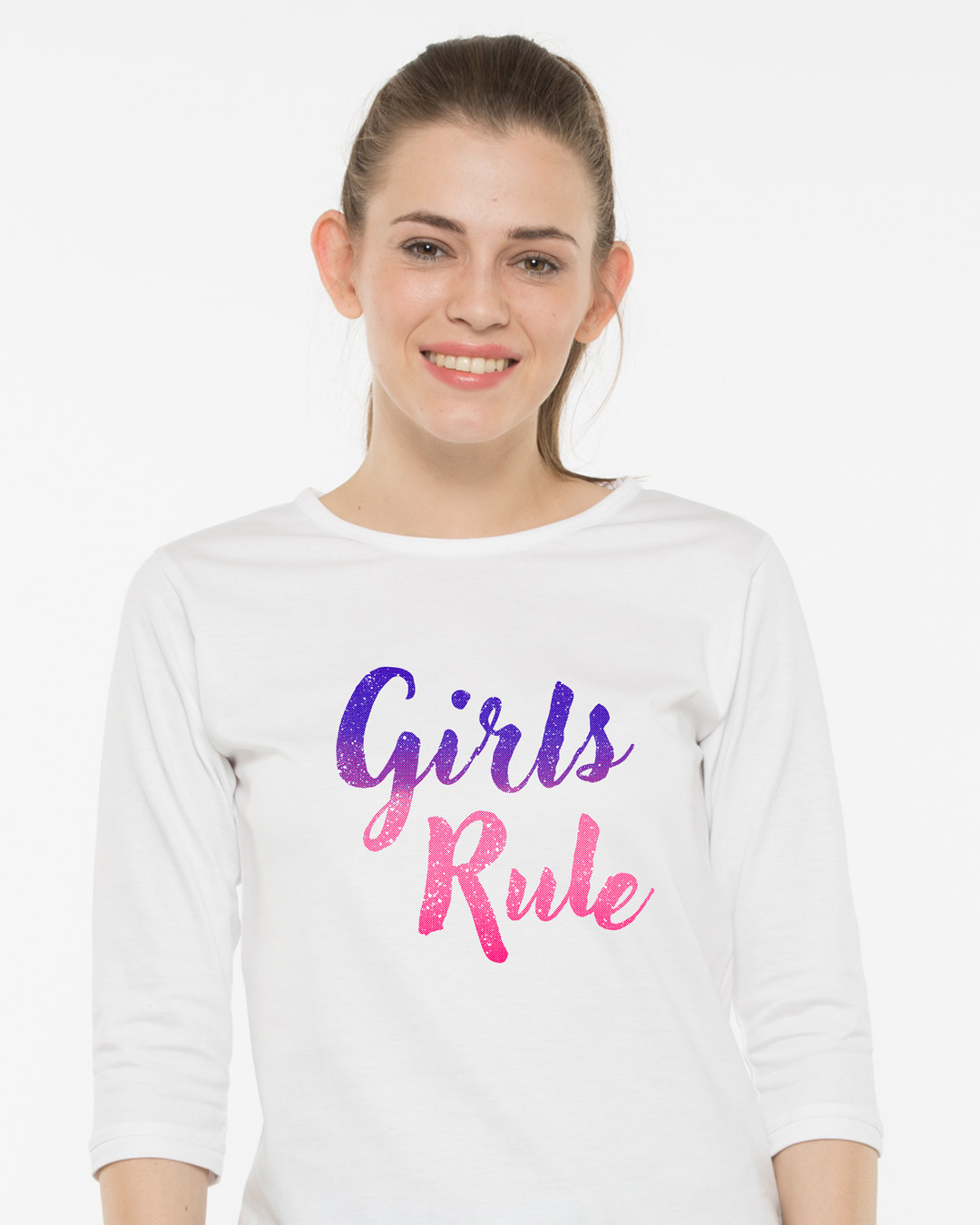 Shop Girls Rule Round Neck 3/4th Sleeve T-Shirt-Back