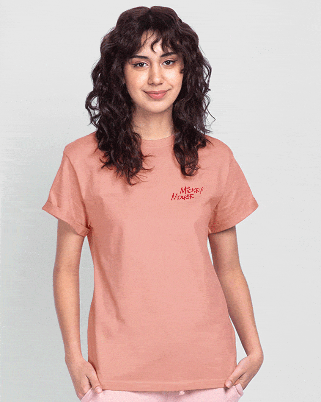 

Glitch Mickey Boyfriend T-Shirts Misty Pink (DL) Women' Printed Boyfriend T-Shirts Bewakoof.com