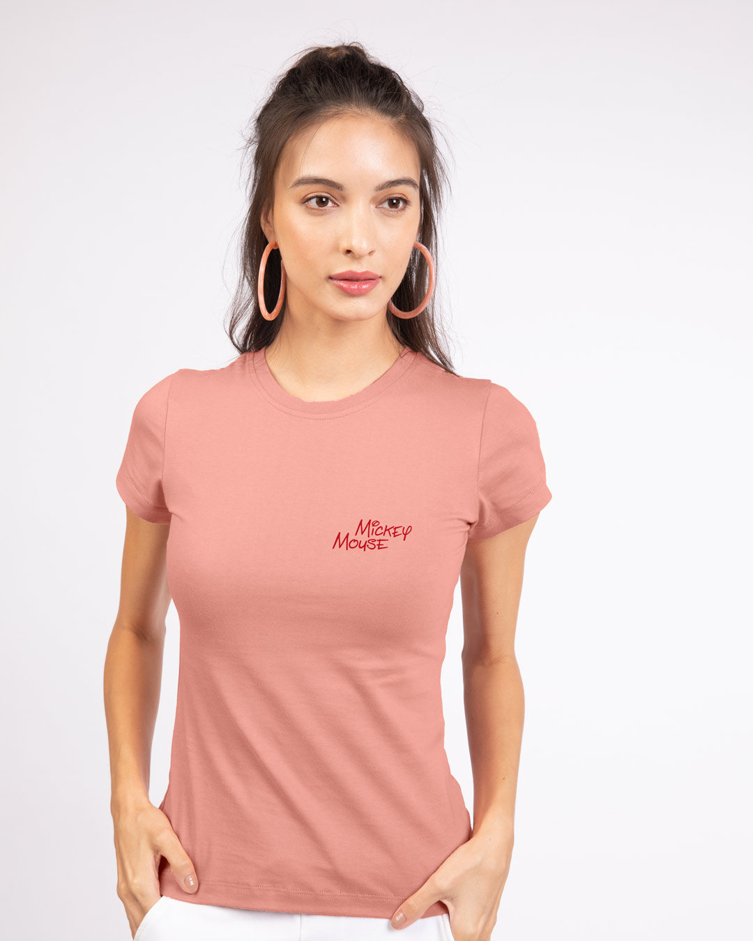 Shop Glitch Mickey Half Sleeve Printed T-Shirt Misty Pink (DL)-Back