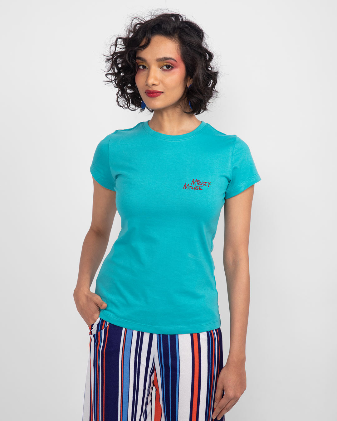 Shop Glitch Mickey Half Sleeve Printed T-Shirt Tropical blue (DL)-Back