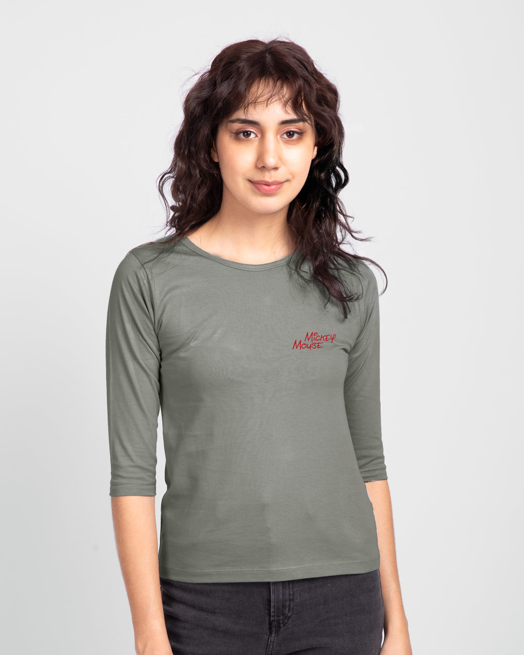 Shop Glitch Mickey Round Neck 3/4 Sleeve T-Shirt Meteor Grey (DL)-Back