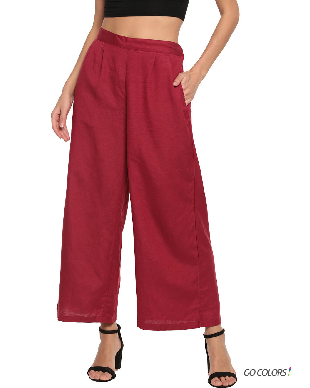 Buy GO COLORS Natural Womens Solid Mid Rise Trousers | Shoppers Stop