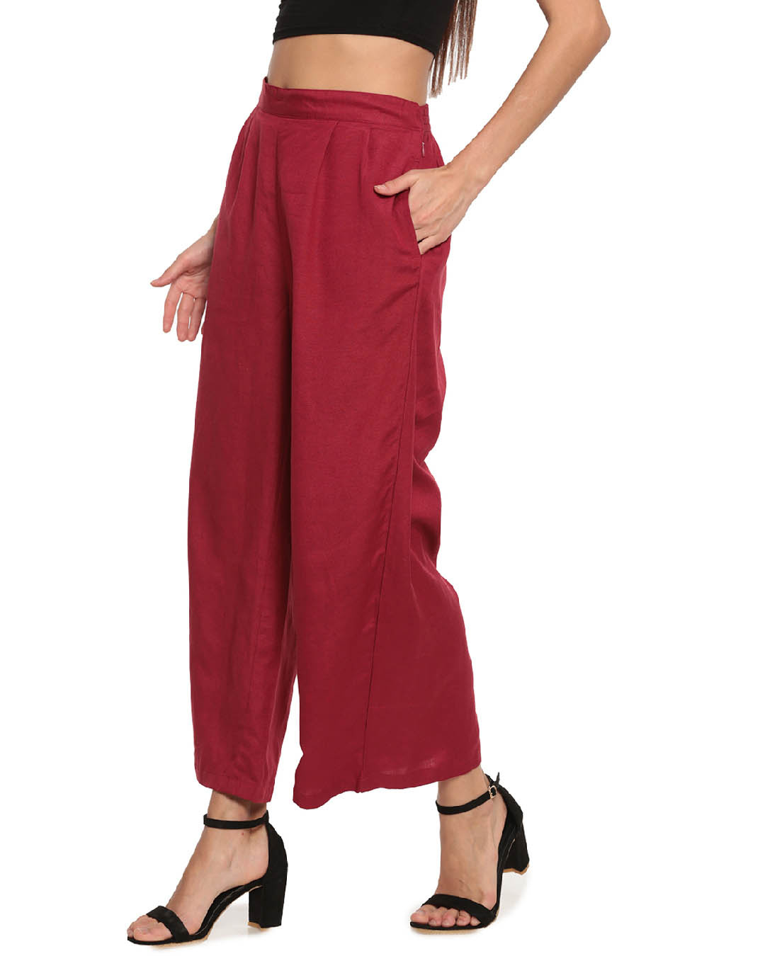 Shop Go Colors Light Maroon Linen Palazzo-Back