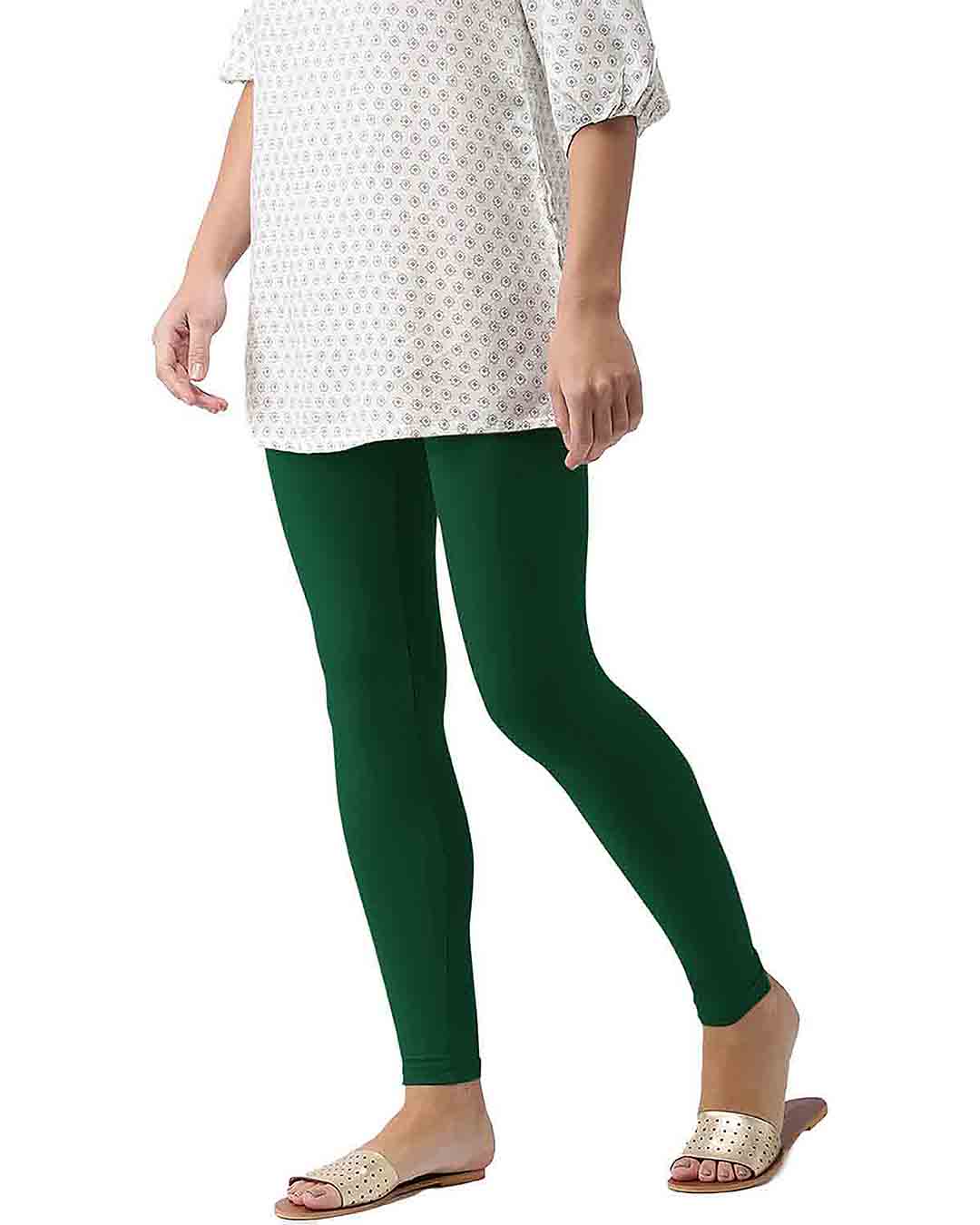 Shop Go Colors Bottle Green Ankle Length Legging-Back