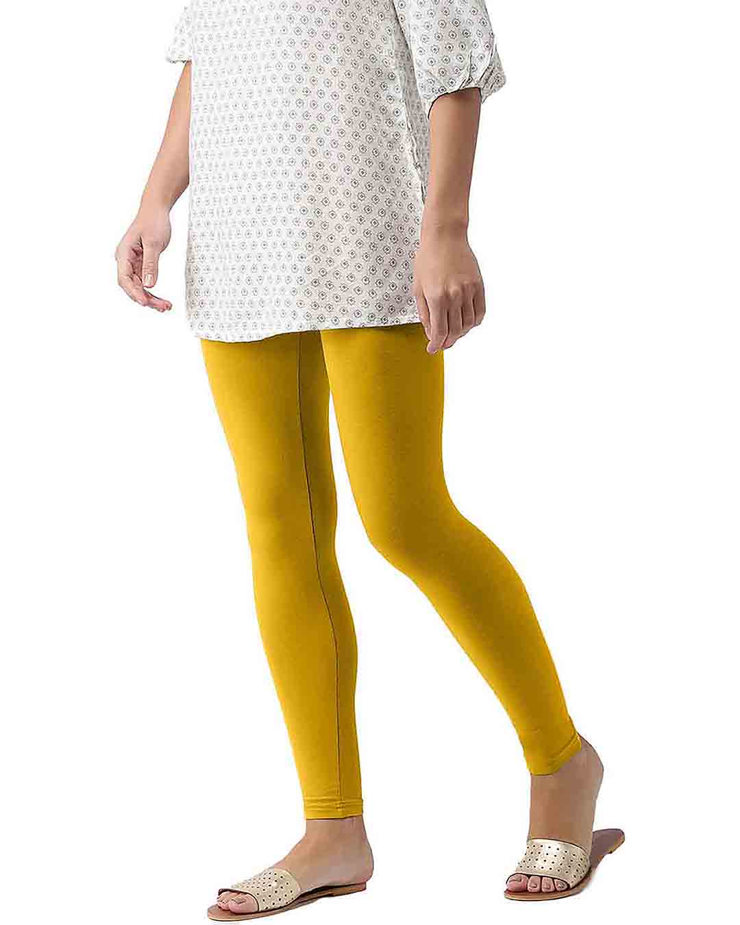 Shop Go Colors Light Mustard Ankle Length Legging-Back