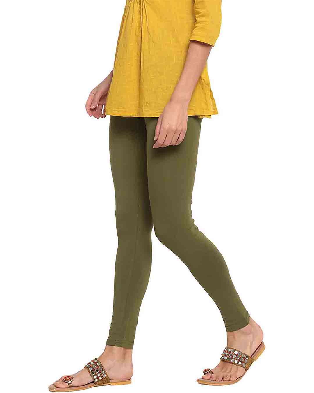 Shop Go Colors Olive Green Ankle Length Legging-Back