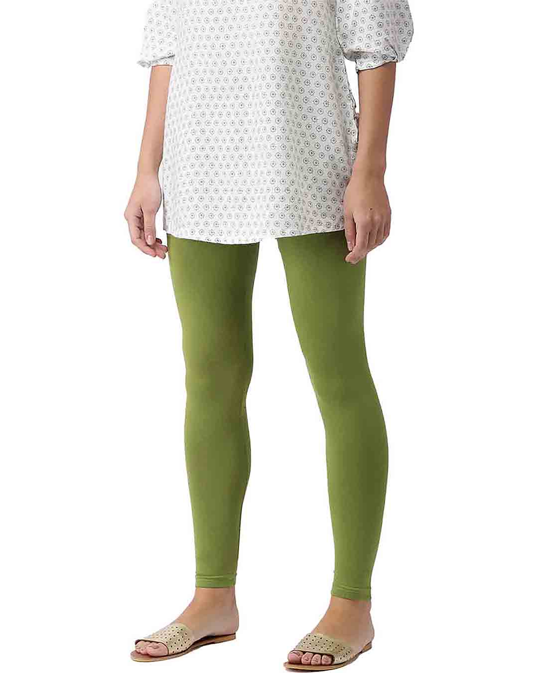 Buy Go Colors Women Jade Green Viscose Ankle Length Leggings online