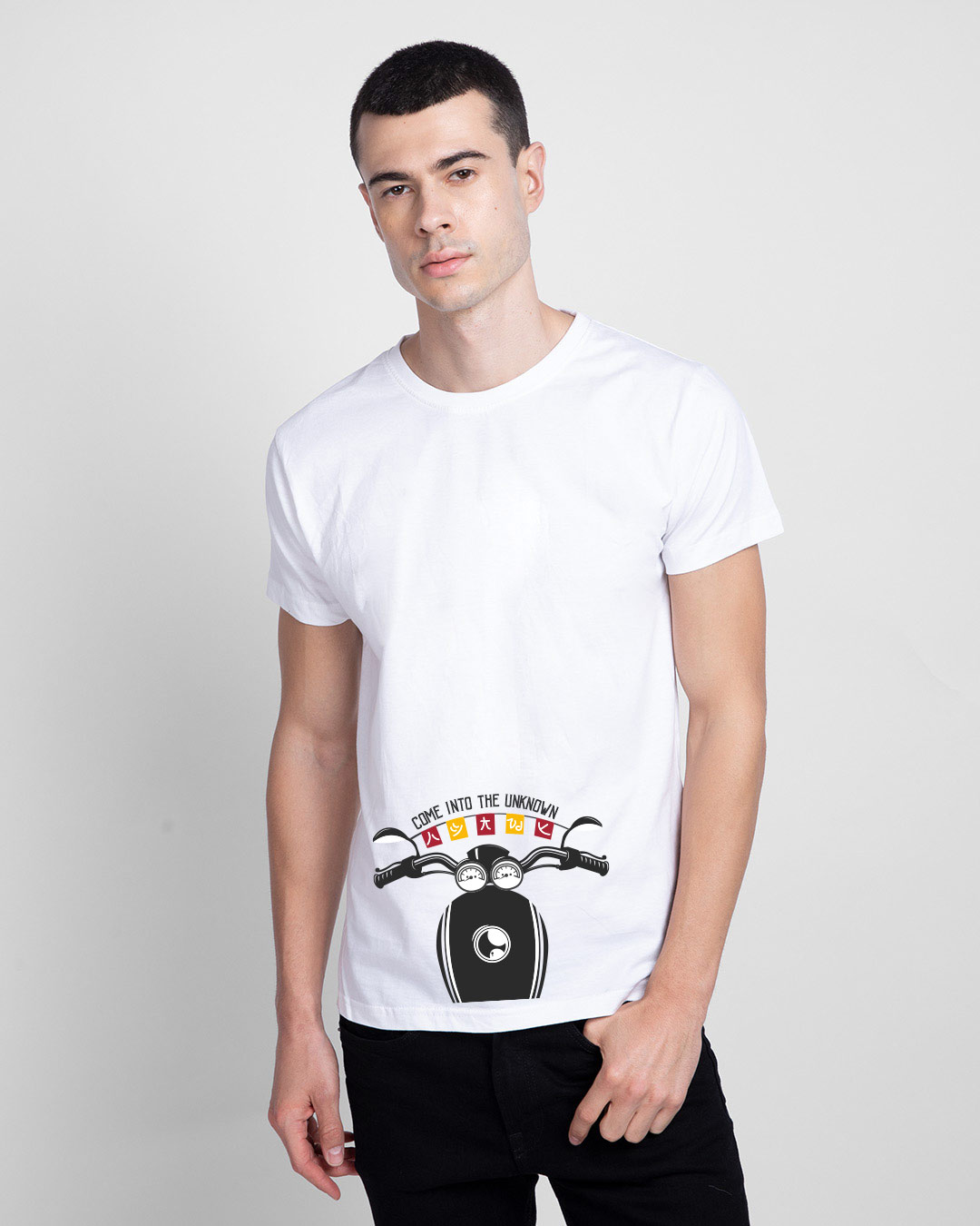 Shop Go Into The Unknown Half Sleeve T-Shirt White-Back