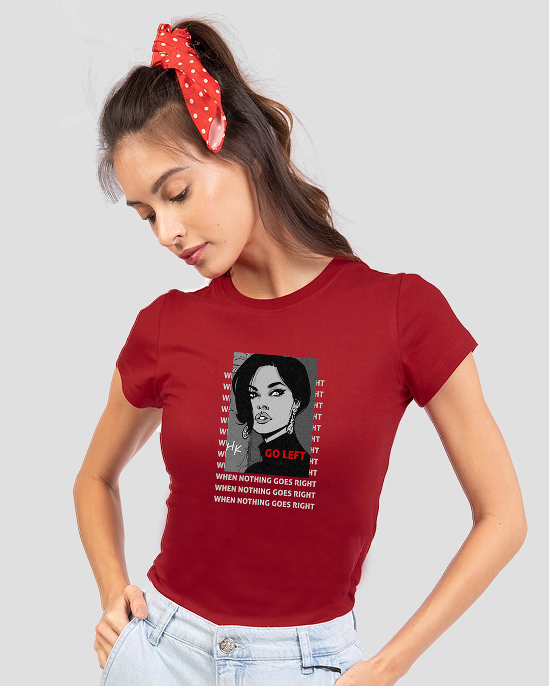 Shop Go Left Half Sleeve Printed T-Shirt Bold Red-Back