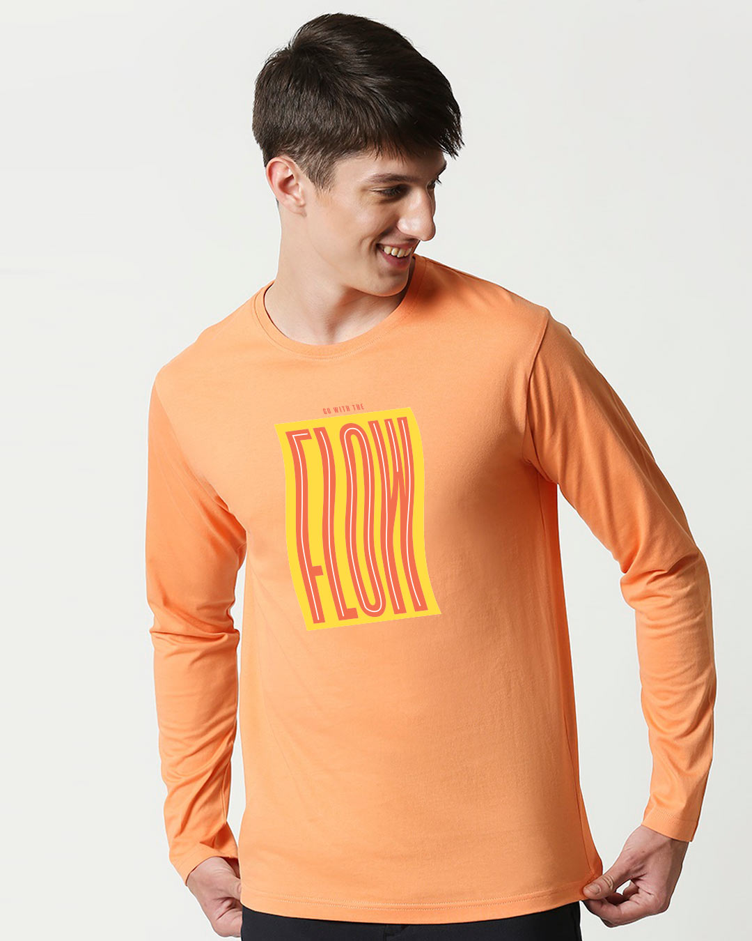 Shop Go With The Flow Wave  Full Sleeve T-Shirt Mock Orange-Back