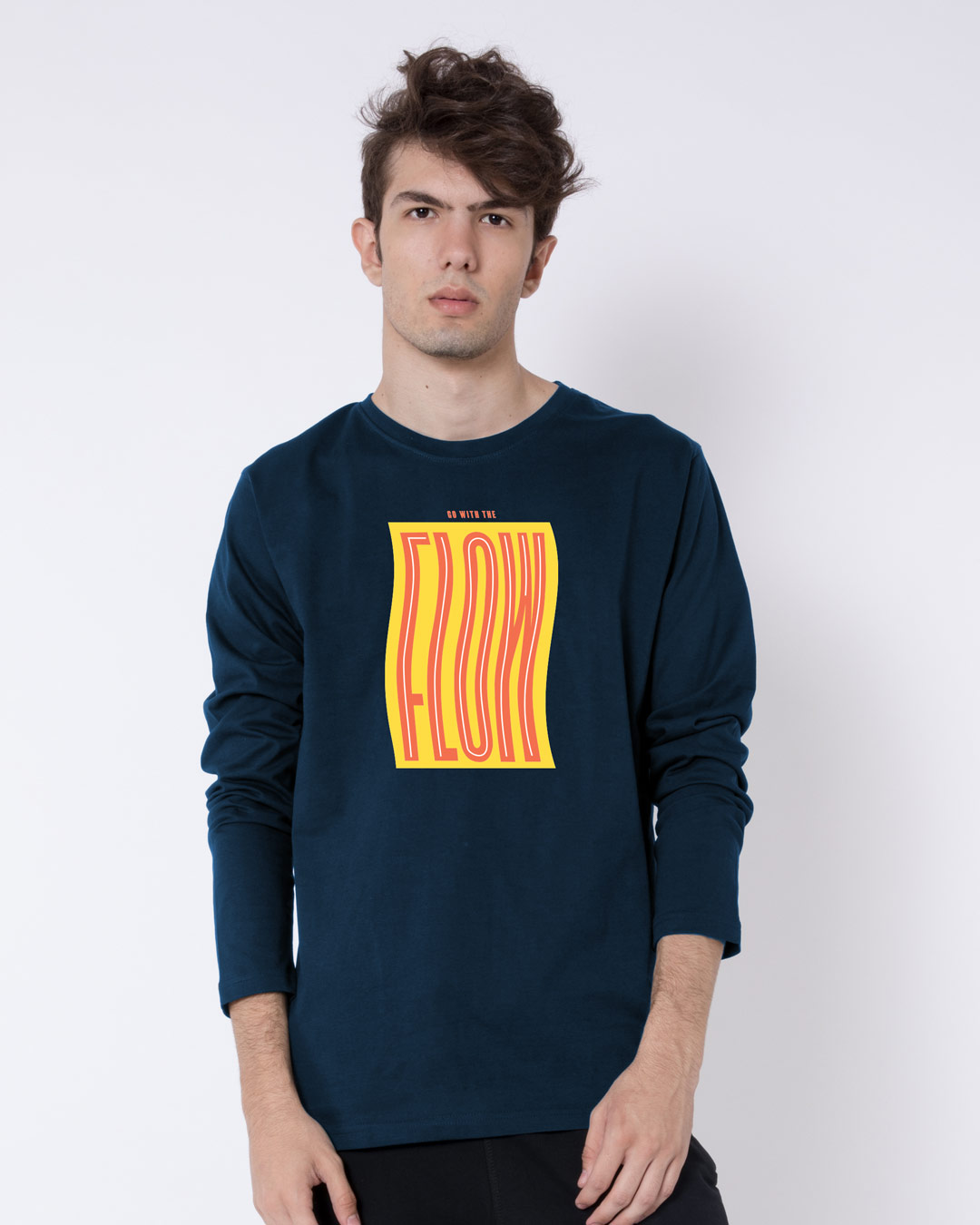 

Go With The Flow Wave Full Sleeve T-Shirt Navy Blue Men' Printed Full Sleeve T-Shirt Bewakoof.com