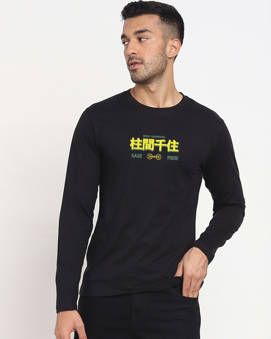 Shop Men's Black God of all Shinobi Hashirama Senju Graphic Printed T-shirt-Back