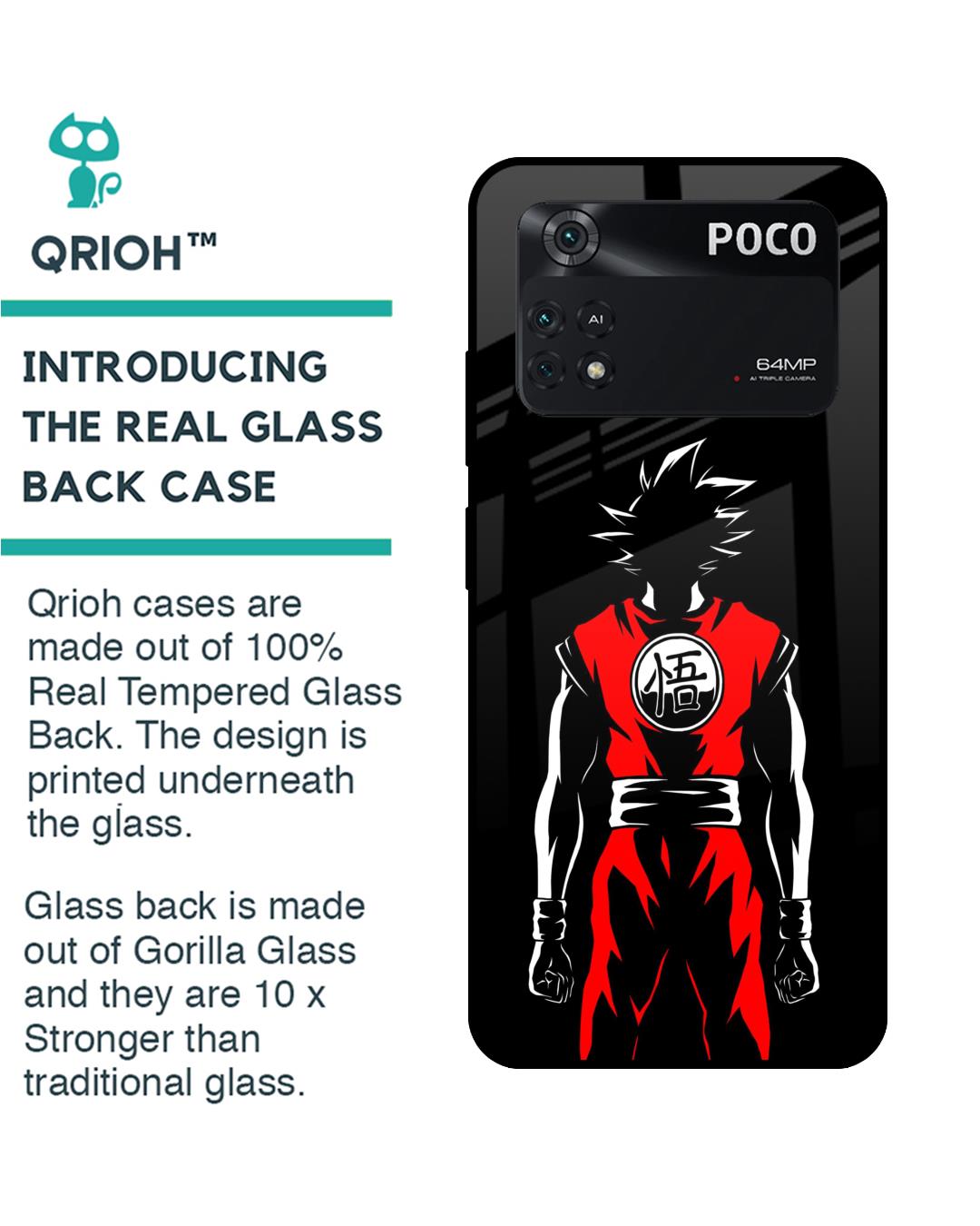 Shop Goku Back Art Premium Glass Case for Poco M4 Pro(Shock Proof, Scratch Resistant)-Back