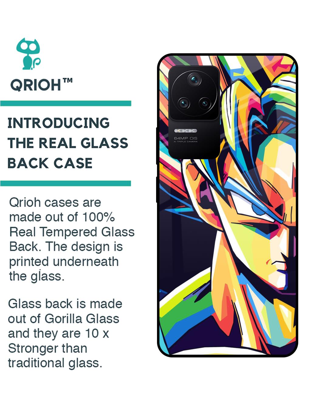Shop Goku Pop Art Premium Glass Case for Poco F4 5G(Shock Proof, Scratch Resistant)-Back