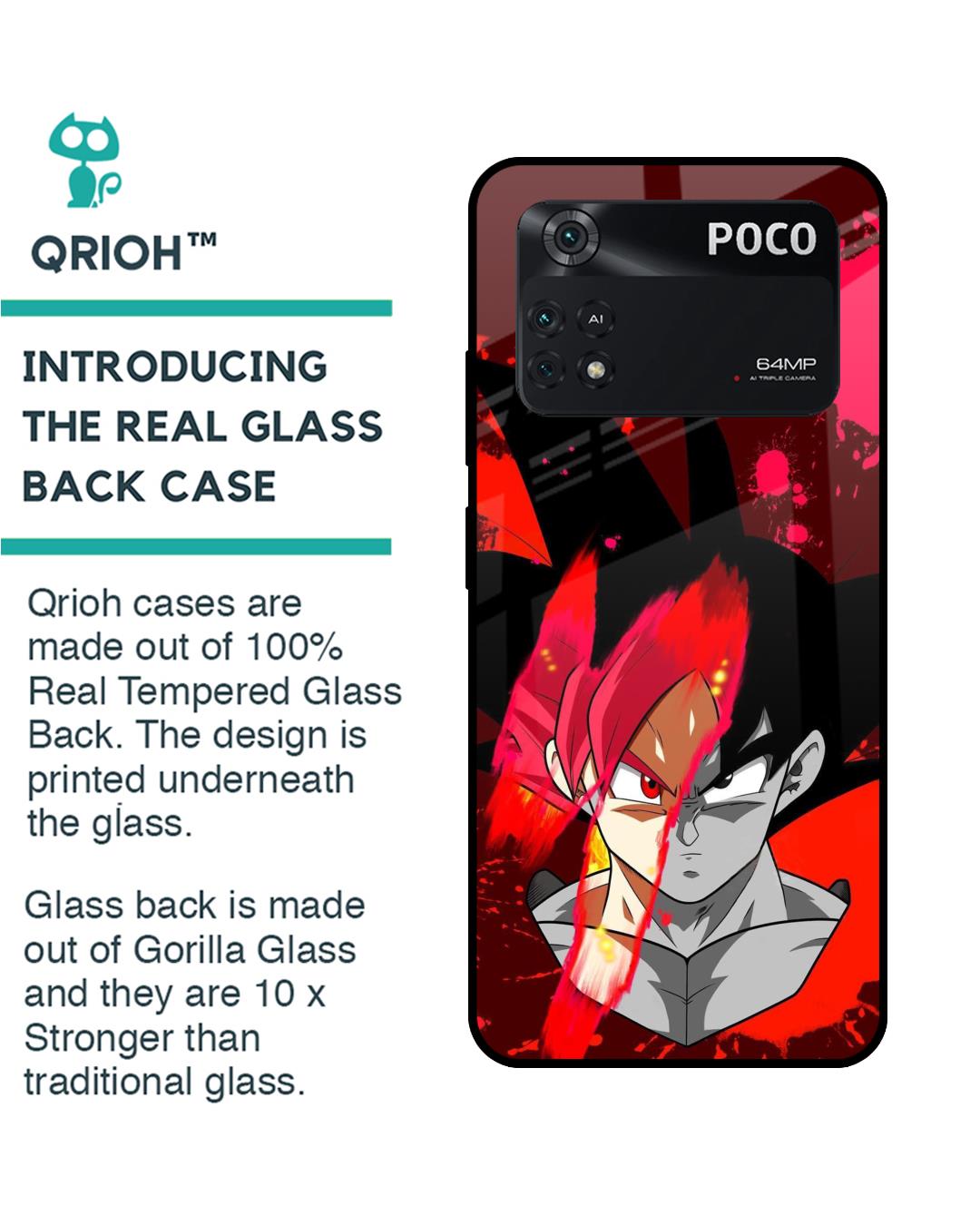 Shop Goku Red Splash Premium Glass Case for Poco M4 Pro(Shock Proof, Scratch Resistant)-Back