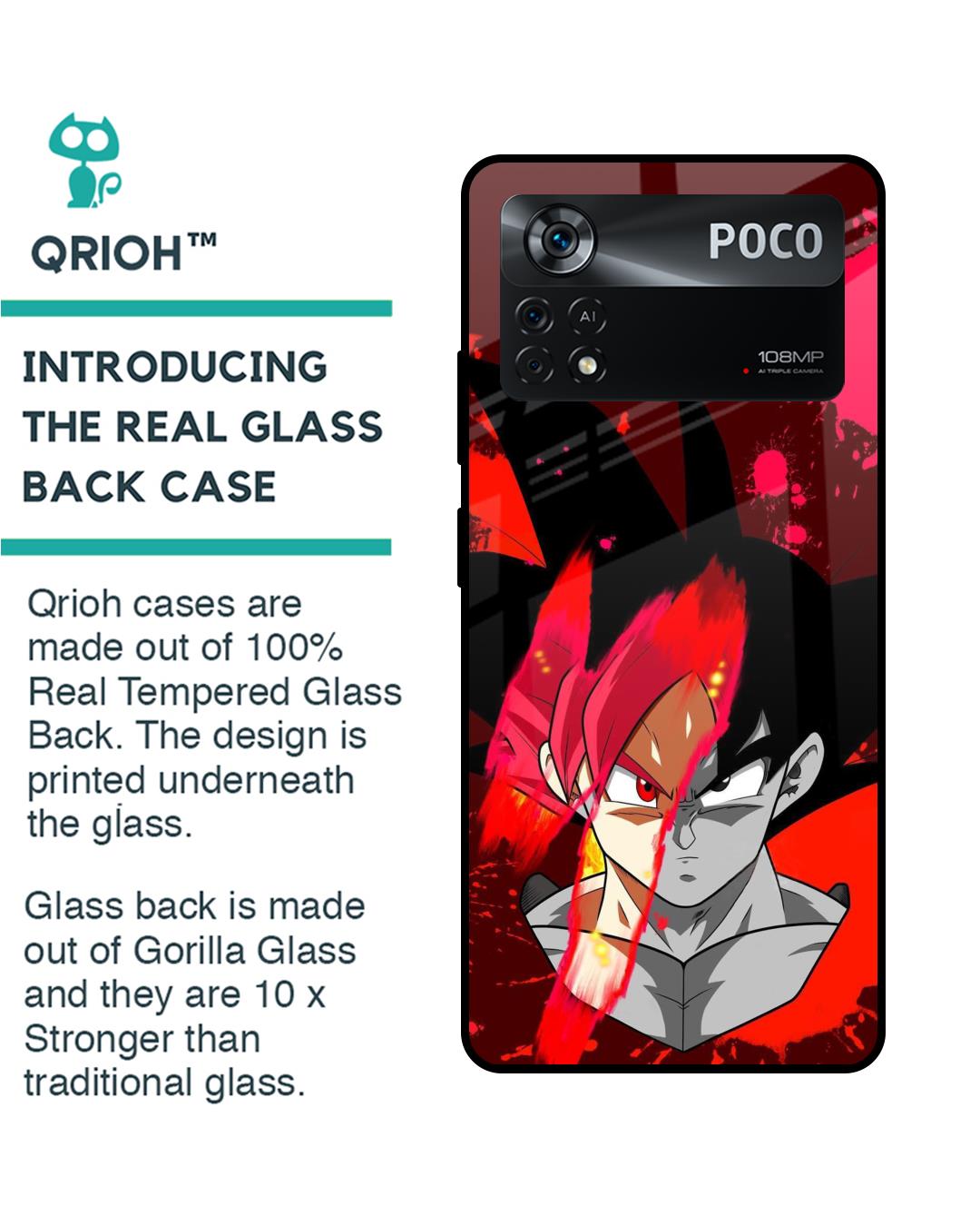 Shop Goku Red Splash Premium Glass Case for Poco X4 Pro 5G(Shock Proof, Scratch Resistant)-Back