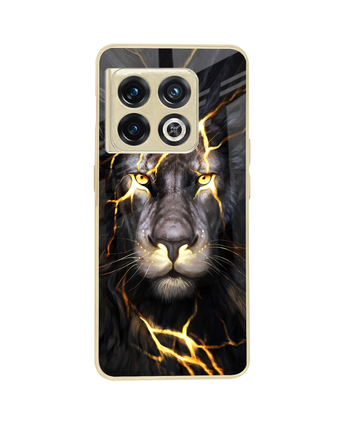 Shop Golden Grey Tiger Metallic Gold Premium Glass Case for OnePlus 10 Pro-Back