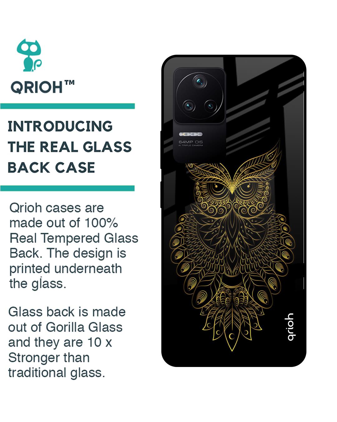 Shop Golden Owl Printed Premium Glass case for Poco F4 5G (Shock Proof,Scratch Resistant)-Back