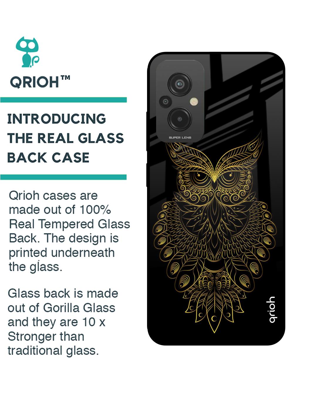 Shop Golden Owl Printed Premium Glass case for Redmi 11 Prime (Shock Proof,Scratch Resistant)-Back