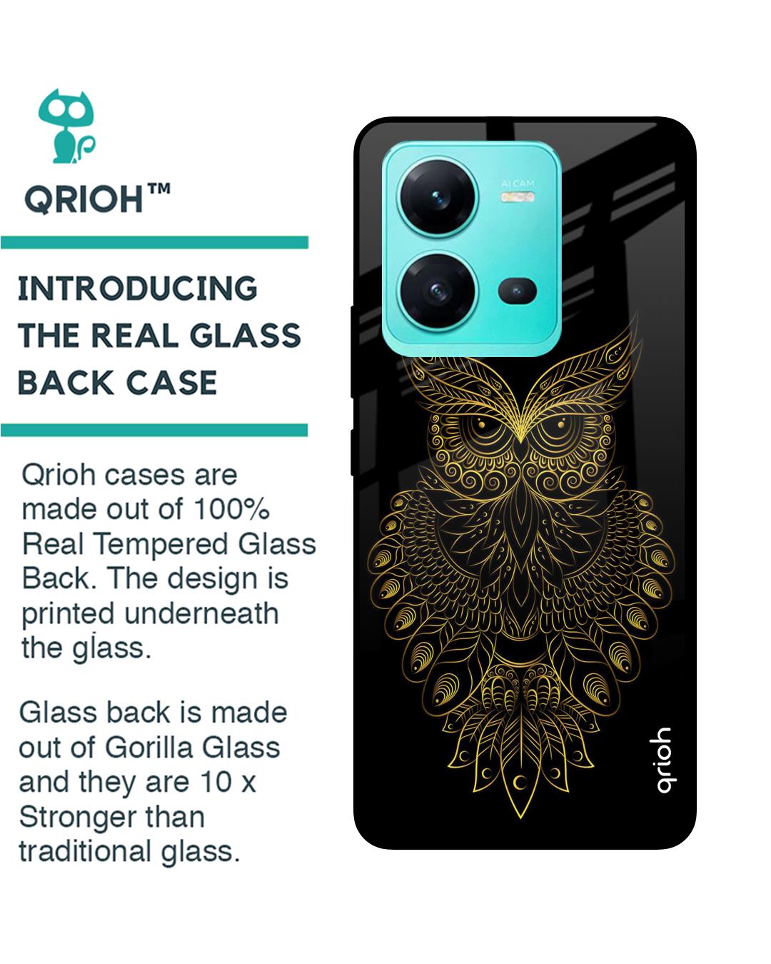 Shop Golden Owl Printed Premium Glass case for Vivo V25 (Shock Proof,Scratch Resistant)-Back