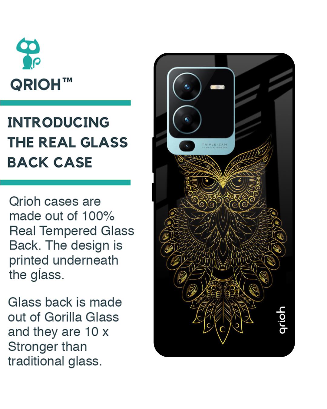 Shop Golden Owl Printed Premium Glass case for Vivo V25 Pro (Shock Proof,Scratch Resistant)-Back