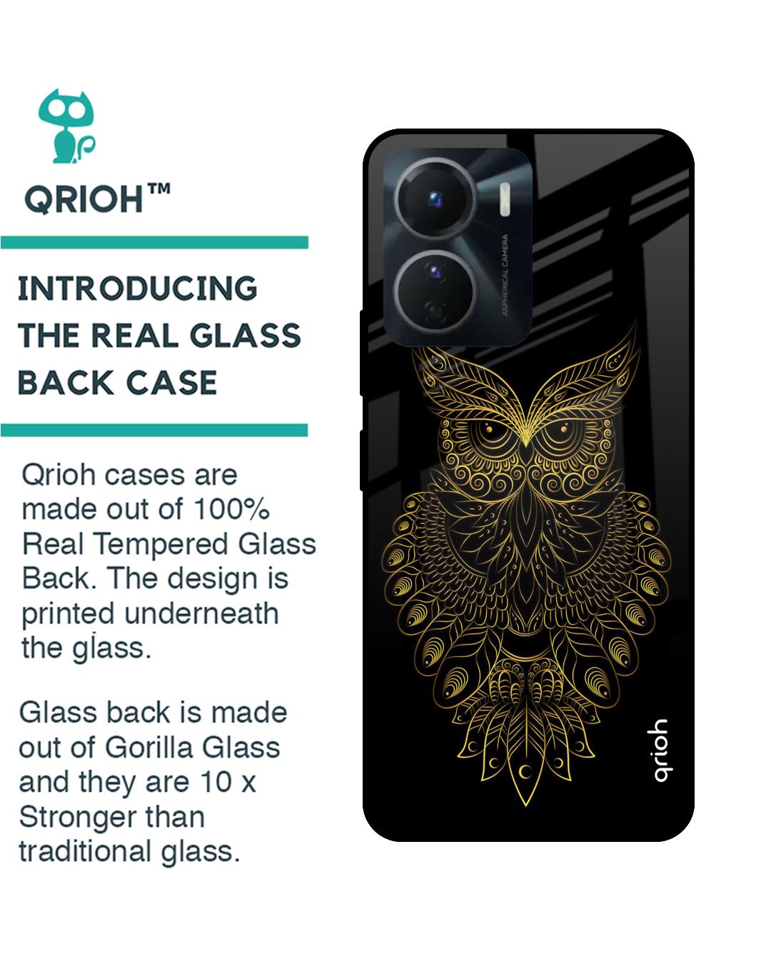 Shop Golden Owl Printed Premium Glass case for Vivo Y16 (Shock Proof,Scratch Resistant)-Back