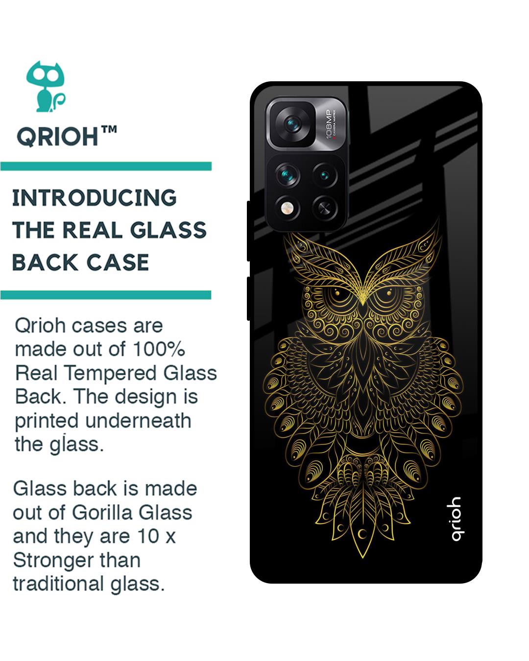 Shop Golden Owl Printed Premium Glass Cover for Mi 11i HyperCharge (Shock Proof, Lightweight)-Back