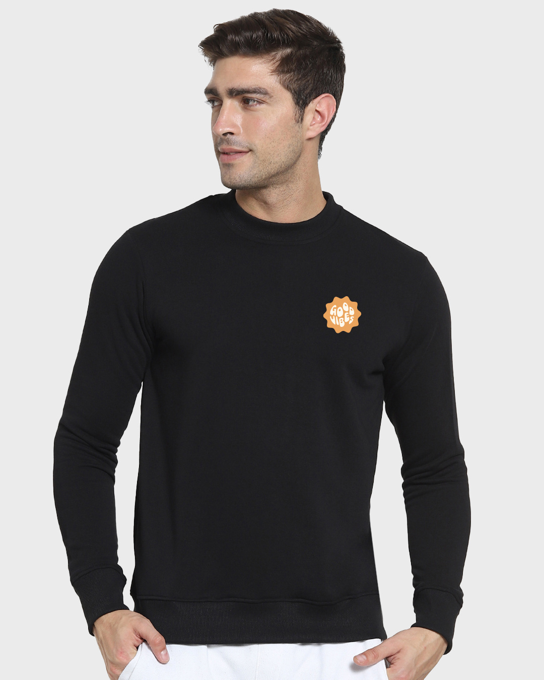 Shop Men's Black Good Vibes Typography Sweatshirt-Back