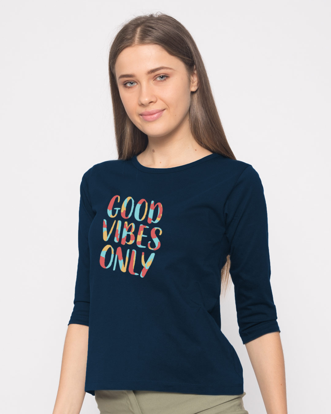 Shop Goods Vibes Only Round Neck 3/4th Sleeve T-Shirt-Back