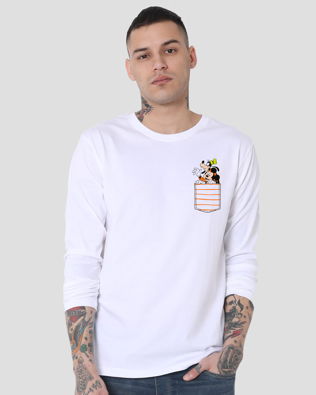 Shop Goofy Mickey Pocket Full Sleeve T-Shirt (DL) White-Back