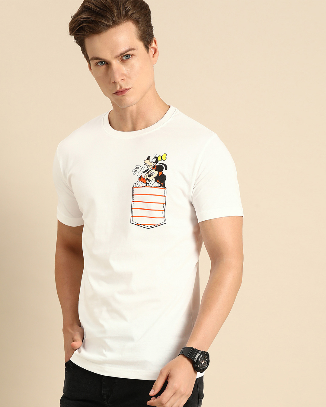 Shop Goofy Mickey Pocket Half Sleeve T-Shirt (DL) White-Back