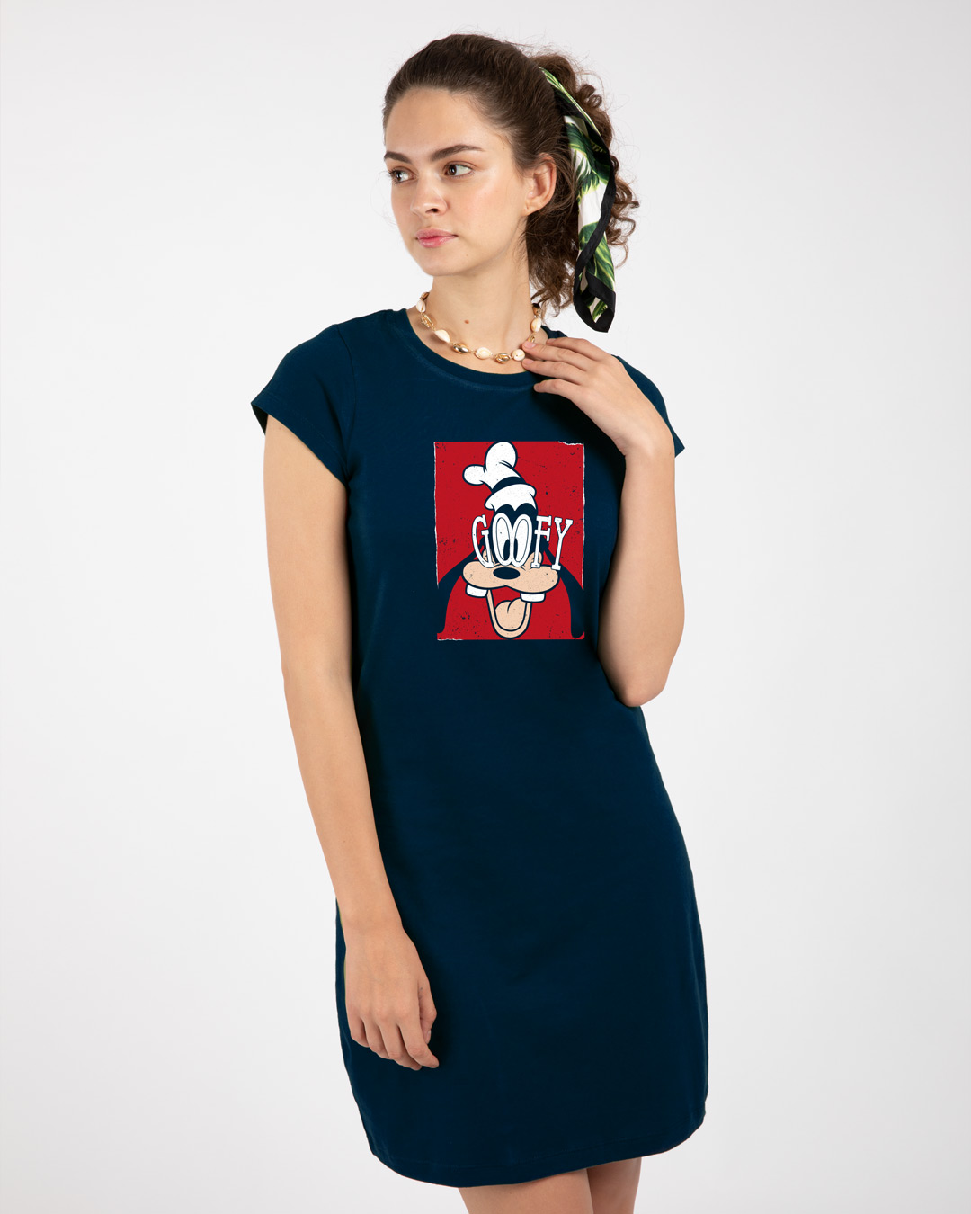 Shop Goofy Poster Cap Sleeve Printed T-Shirt Dress Navy Blue (DL)-Back