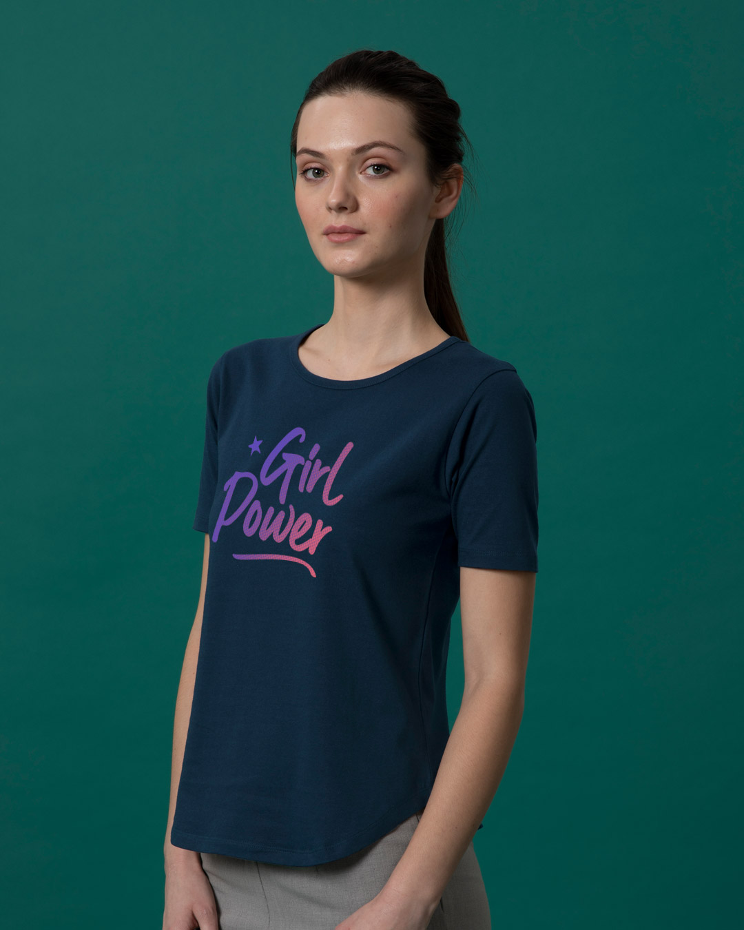 Shop Gradient Girl Power Basic Round Hem T-Shirt-Back