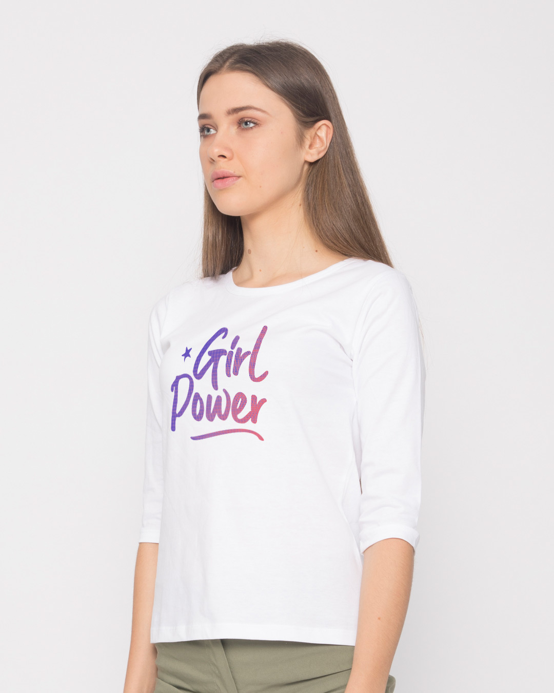 Shop Gradient Girl Power Round Neck 3/4th Sleeve T-Shirt-Back