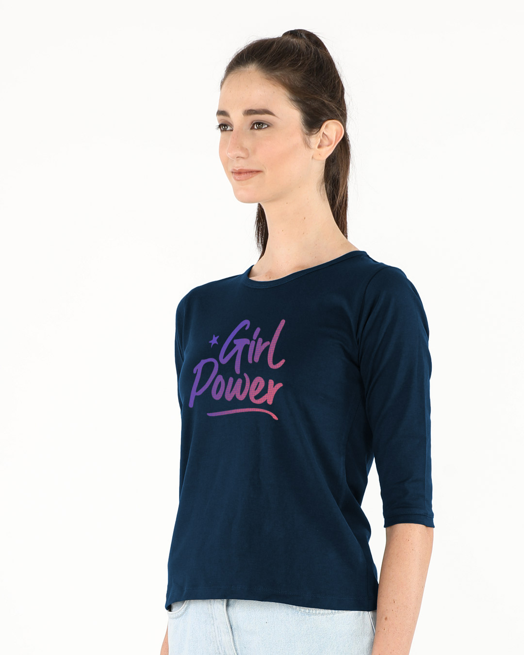 Shop Gradient Girl Power Round Neck 3/4th Sleeve T-Shirt-Back