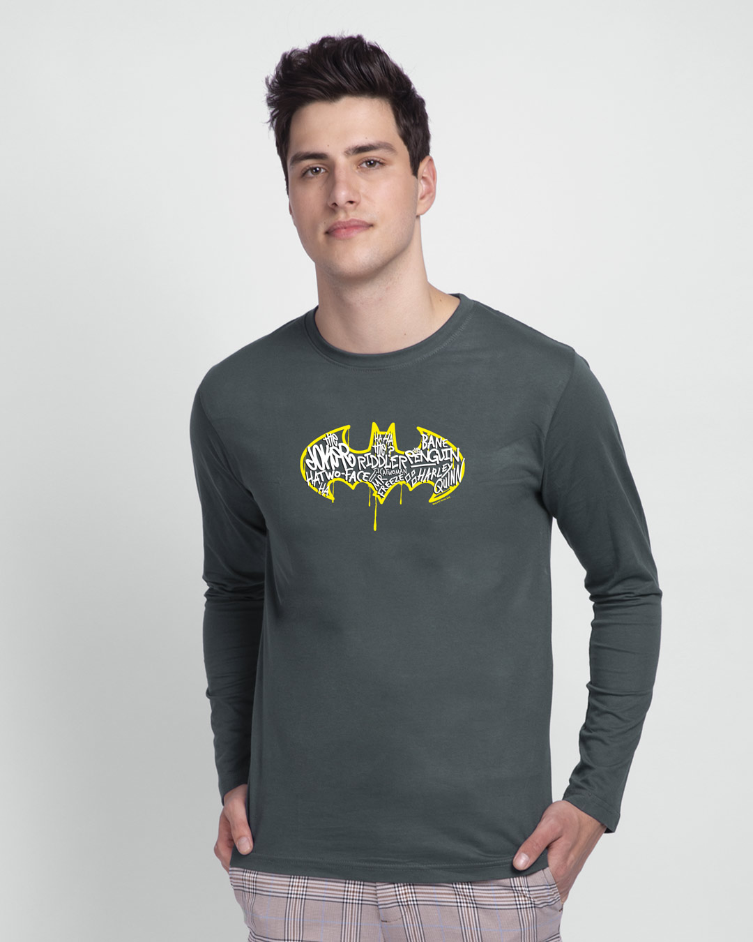 Shop Grafitti Batman Logo Full Sleeve T-Shirt Nimbus Grey (BML)-Back