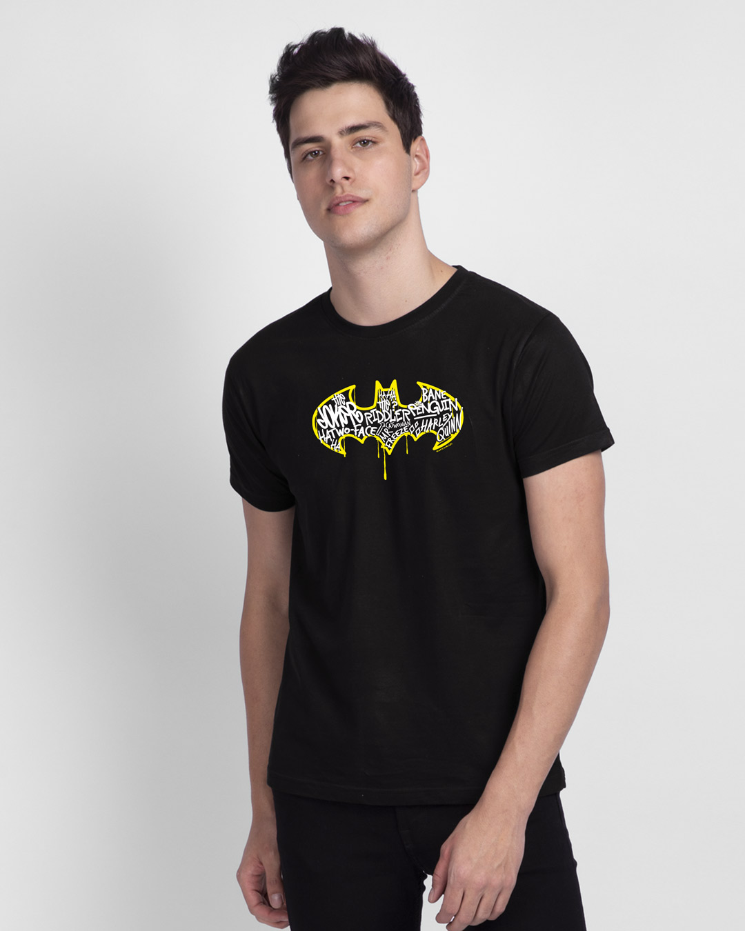 Shop Grafitti Batman Logo Half Sleeve T-Shirt Black (BML)-Back