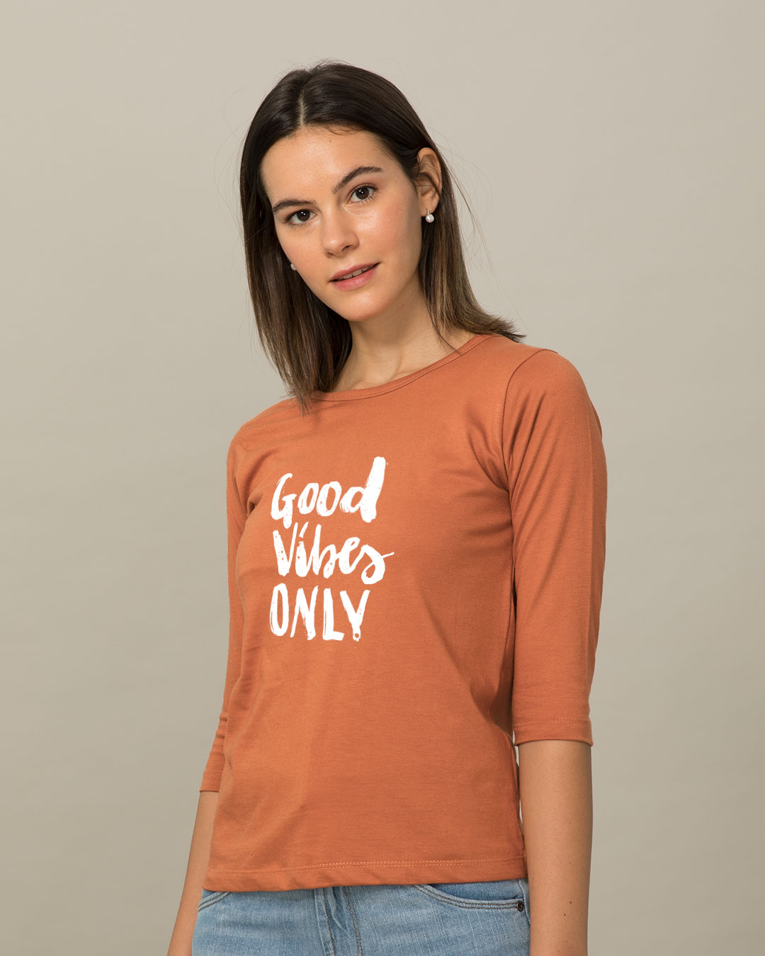 Shop Great Vibes Round Neck 3/4th Sleeve T-Shirt-Back