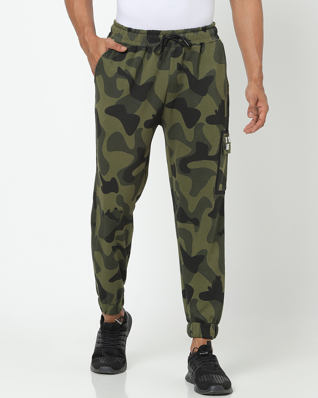 Shop Men's Green Camo Printed Cargo Joggers-Back