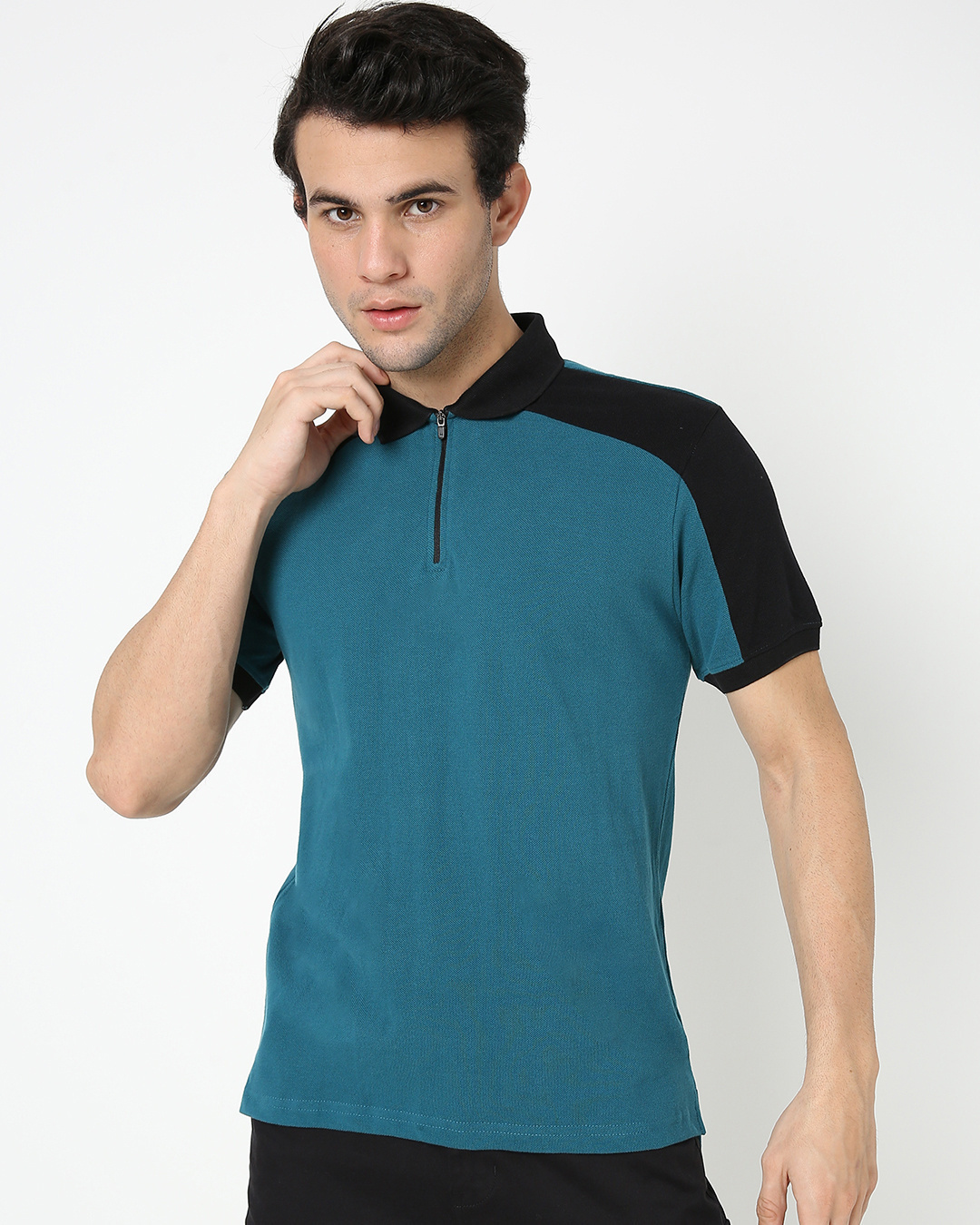 Shop Men's Blue Color Block Polo T-shirt-Back